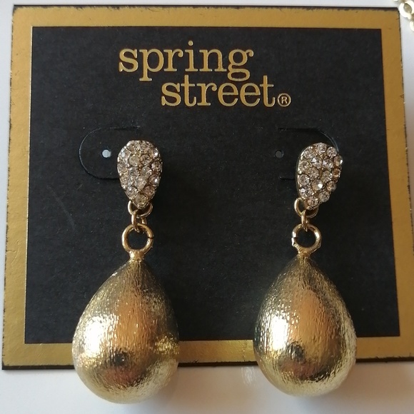 NWT Spring Street Gold Clear Rhinestone Necklace & Earrings - Picture 4 of 8